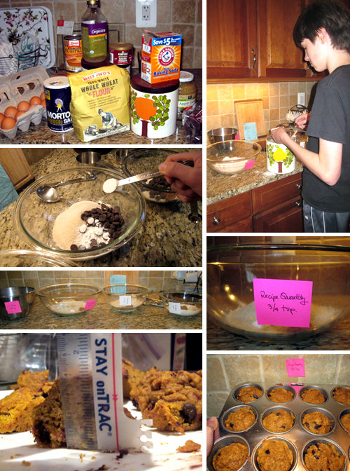 Student doing kitchen science experiment with muffins