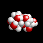 An animated 3-D model of a molecule rotates from left to right