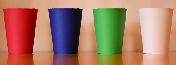 Four different colored cups
