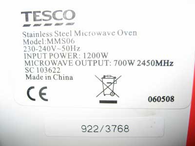 A sample microwave label is shown to produce radiation at 2450 megahertz