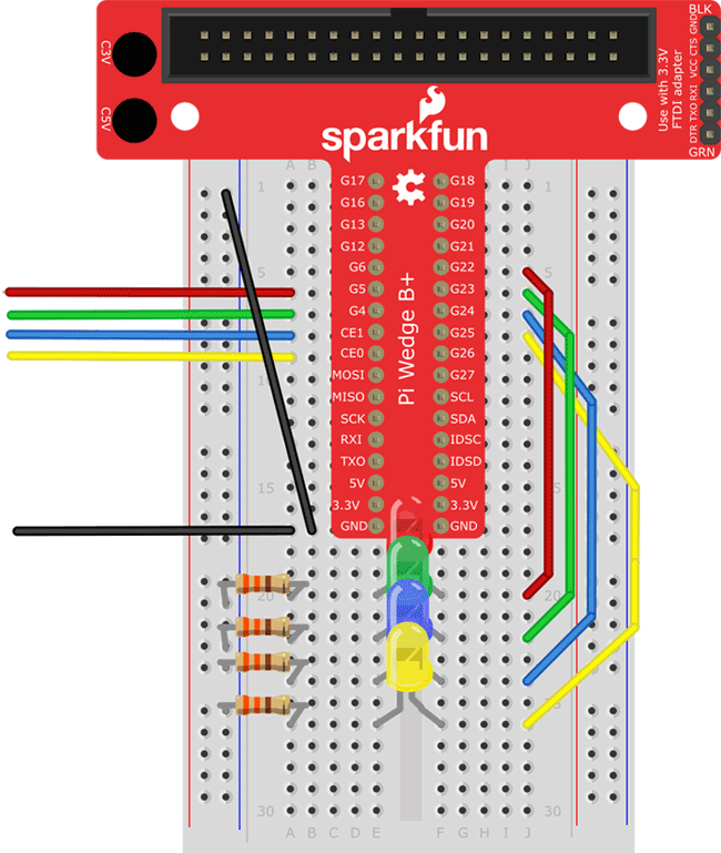 raspberry pi drumset with LED breadboard