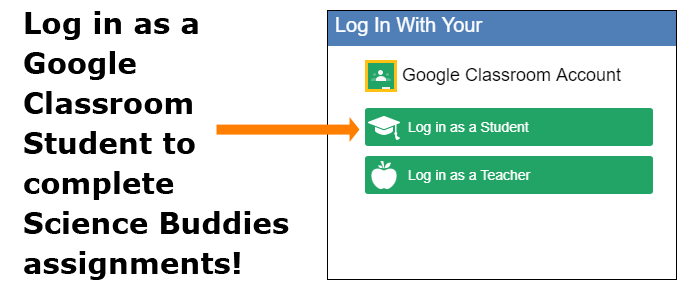 Cropped screenshot of a Google Classroom login box on ScienceBuddies.org