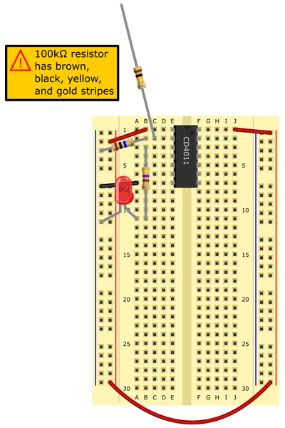 100k Omega resistor to C2 (leave one lead free). 