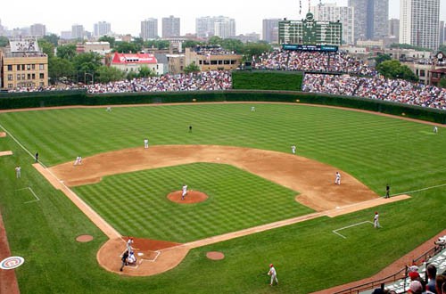 Aerial view of Wrigley field in Chicago