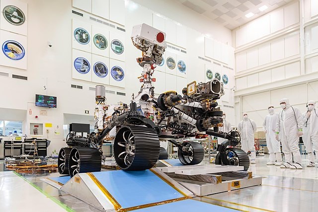 The Mars 2020 Perseverance rover in a laboratory