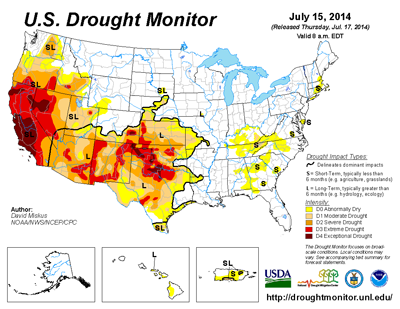 Map of US drought 2014 July