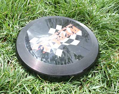 Frisbee lies on grass