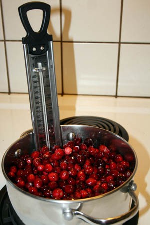 Cranberry sauce cooking on stovetop
