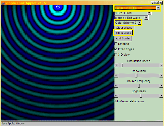 Screenshot of a propagating wave in the applet Ripple Tank