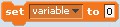 Screenshot of a set variable block in the program Scratch