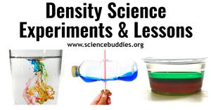 Image of density column, bottle centrigure, and underwater fireworks experiment to represent collection of STEM lessons and activities to teach about density