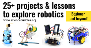 Images of Artbot, Advanced Bristlebot, Bluebot, and Vibrobot robots to represent collection of STEM lessons and activities to teach about robotics