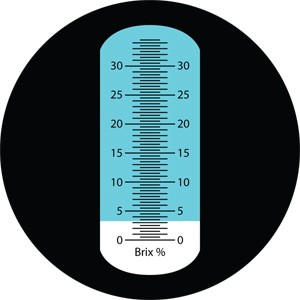 The degrees Brix can be read from a scale inside the refractometer