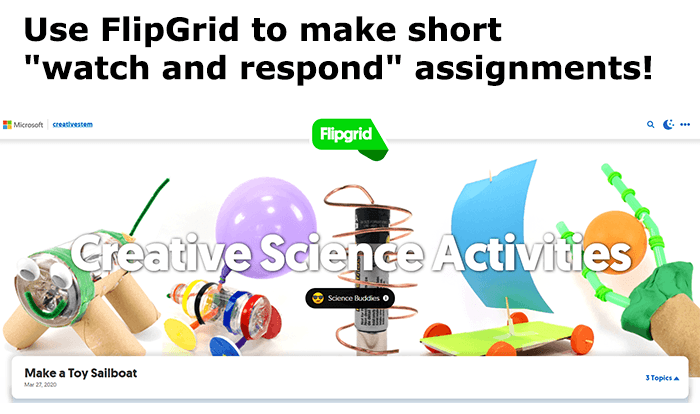 Image of a sample FlipGrid grid of Science Buddies materials for students to watch and respond