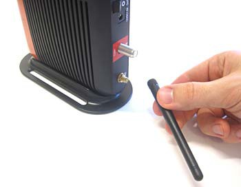 An antenna is removed from a wireless router