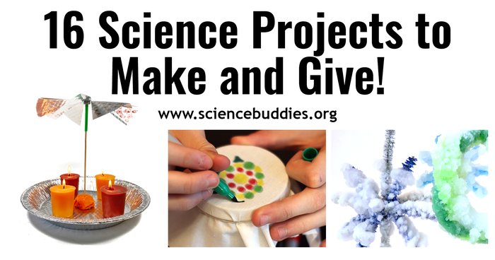 Science and engineering project to make and give as gifts, including candle carousel, marker tie-dye, and crystals in seasonal shapes