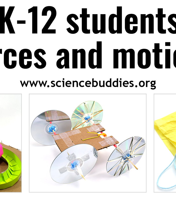 Photo collage of four motion themed science projects