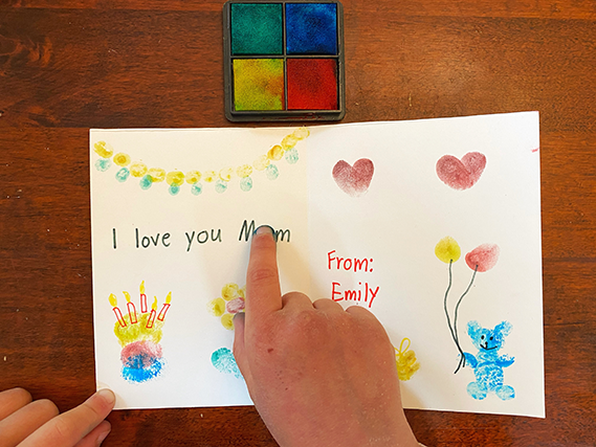 Card made with child's fingerprints