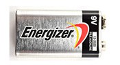 An Energizer nine volt battery