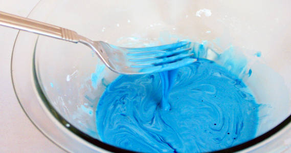 Oobleck mixture in a dish with a fork