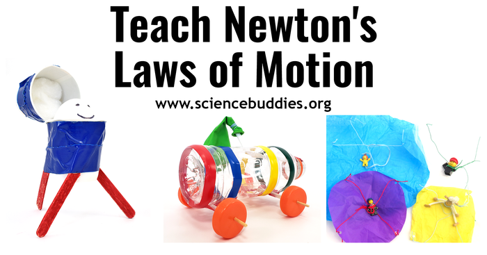Balloon car, egg drop device, and parachute for experiments and lessons to teach about Newton's Laws of Motion