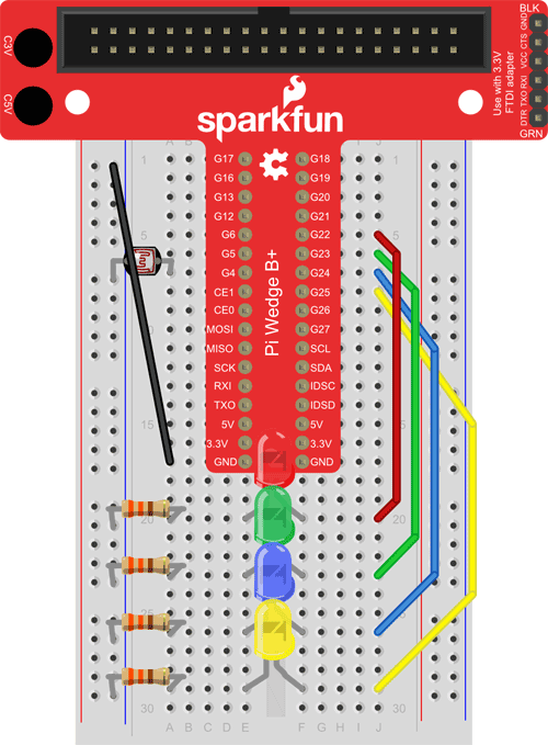 raspberry pi starry night 4 LEDs on breadboard