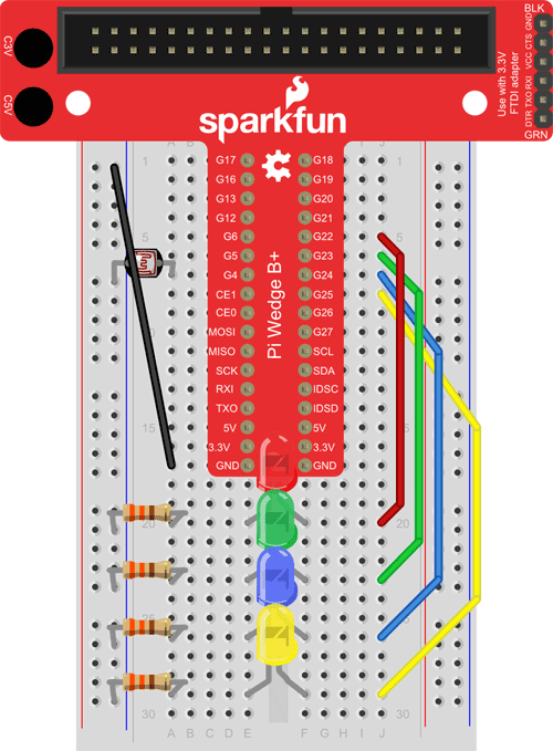 raspberry pi  starry night 4 LEDs on breadboard