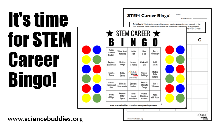 Overview image of STEM career bingo card and worksheet for a fun game