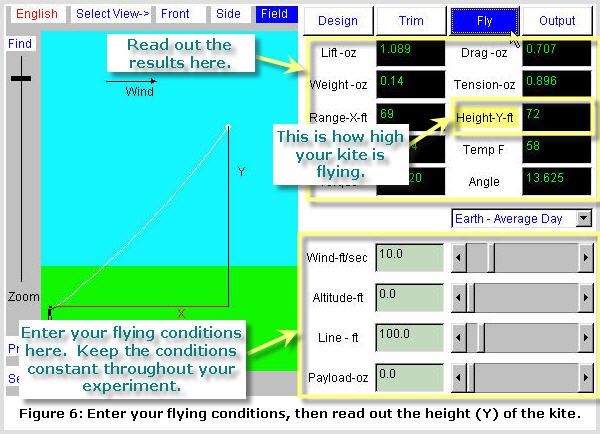 Screenshot of a kites flying conditions set in the Kite Simulator program