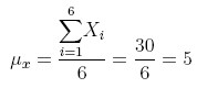 Equation for the average value of X is equal to the summation of all X values divided by six