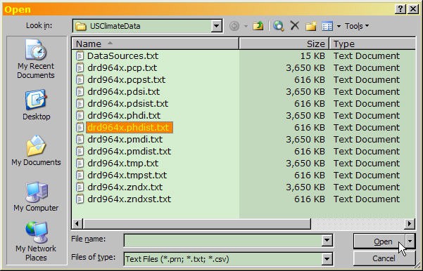 Weather data is downloaded as a text file from noa.gov