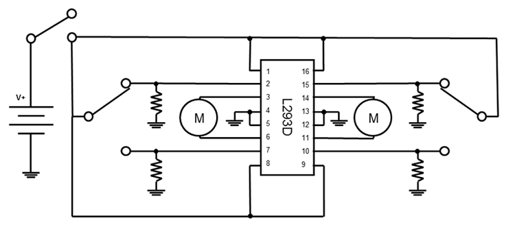 Circuit diagram for an obstacle avoiding robot