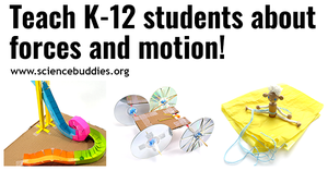 Paper roller coaster, balloon car, and parachute activity to represent collection of STEM lessons and activities to teach about forces of motion