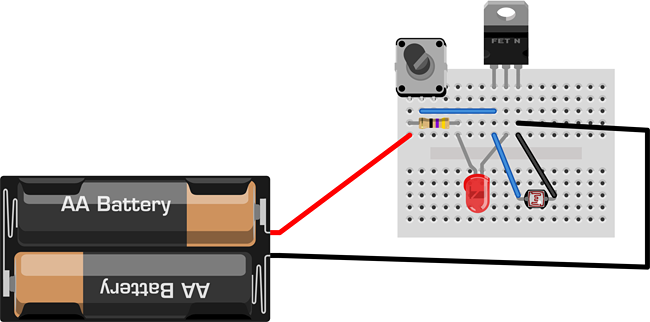 Breadboard diagram for an LED night light circuit