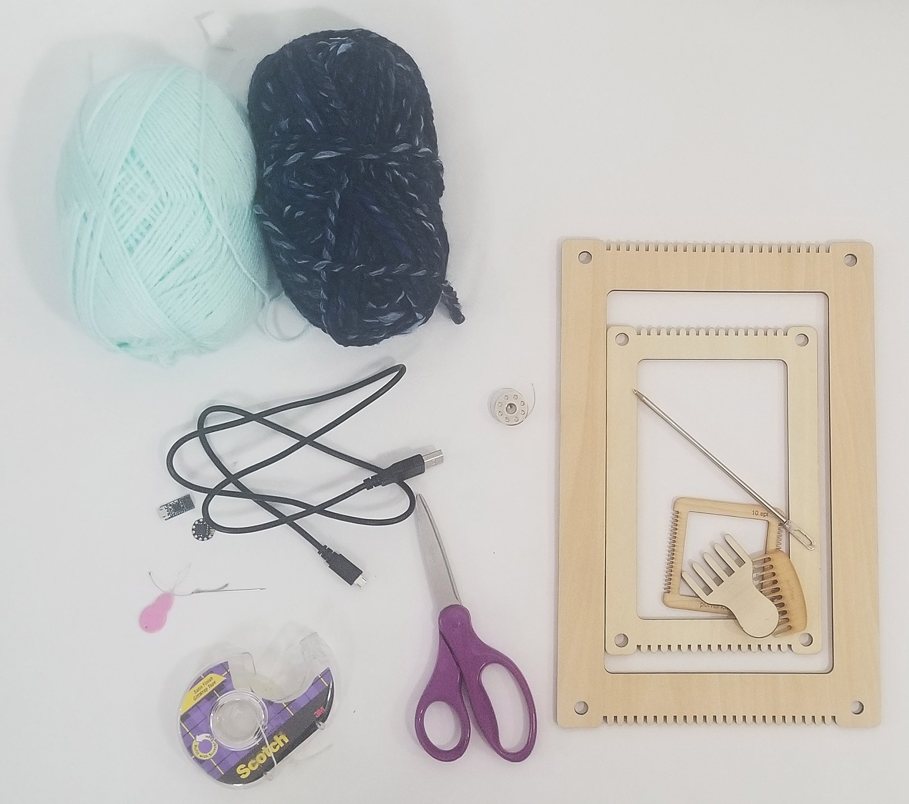 Materials needed for woven sensor crafting