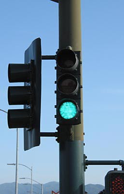 Photo of a traffic light that has turned green