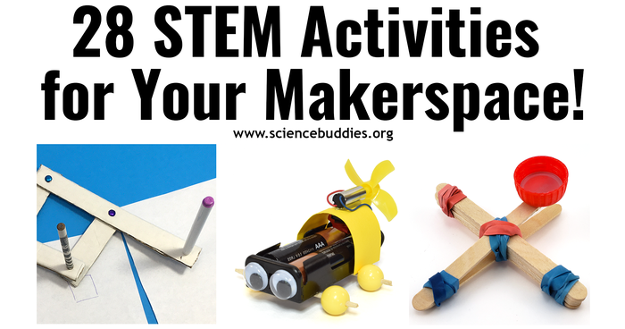 Makerspace STEM activities, including pantograph, mini catapult, balloon car, propeller car, Rube Goldberg Machine, cardboard automata, and more