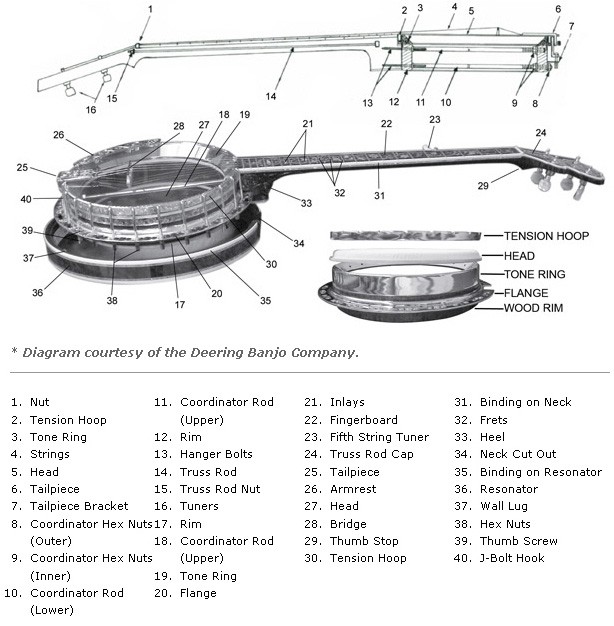 Diagram of an exploded view of a banjo