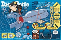 A Howtoons cartoon infographic shows how to create submarine from a plastic bottle