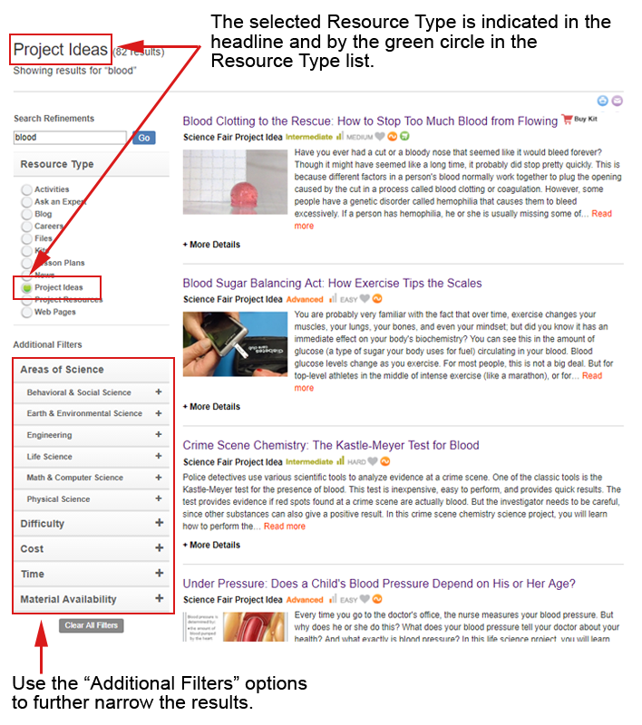 Search results limited by resource type for Project Ideas