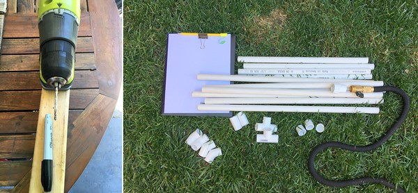 Pictures of the materials needed to build a waterpark from PVC pipes. 