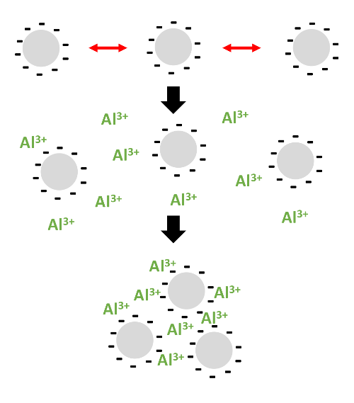 Positively charged flocculants are added to water and attract negatively charge pollutants causing them to sink quickly