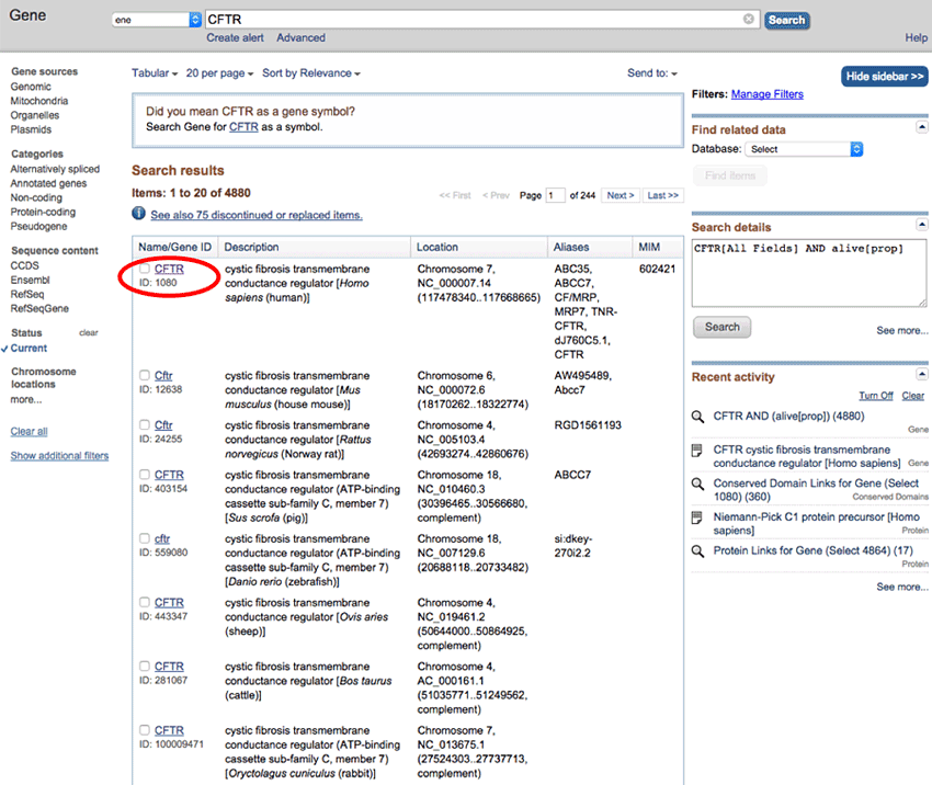 Screenshot of the search result page on the ncbi.nlm.nih.gov website