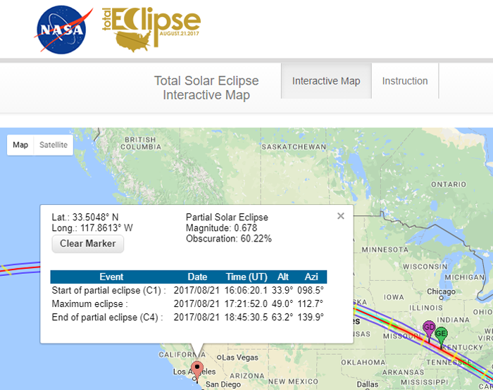 NASA's interactive map / Solar eclipse - example