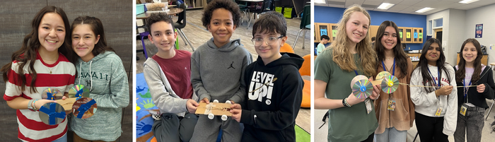 Collage of K-12 students with the rubber band car  devices they built for the 2024 Science Buddies Engineering Challenge