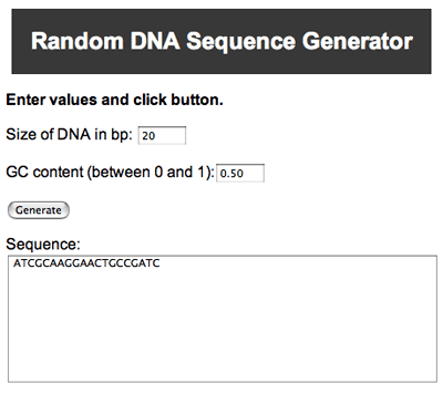 A random DNA sequence generator dialog box