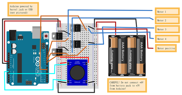 breadboard diagram for drone joystick steering circuit