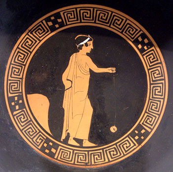 Decoration on a Greek vase of a boy playing with a yo-yo