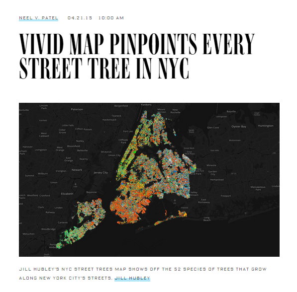 Jill Hubley's color-coded visual representation of trees in New York City