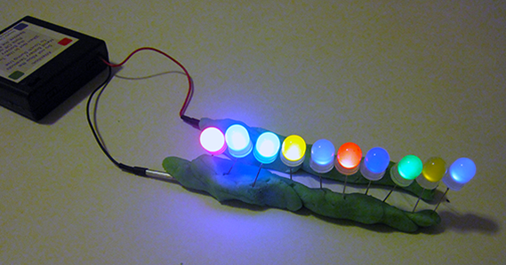 Circuit made from conductive dough with lit LEDs